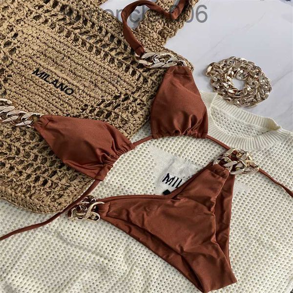 Corrente maiô conjunto de biquíni sólido feminino biquini push up almofada de duas peças roupa de banho praia para férias fatos de banho 4 cores usqy