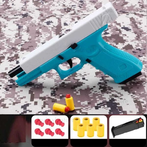 Arma brinquedos tiro automático arma de brinquedo pistola pistola escudo ejetando espuma dardo para adultos crianças meninas jogos de tiro ao ar livre t240309