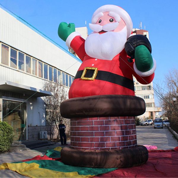 wholesale 10 mH (33 piedi) con ventilatore Modello gonfiabile caldo di Babbo Natale per la decorazione della festa di Natale gigante gonfiabile Giocattoli con palloncini per papà