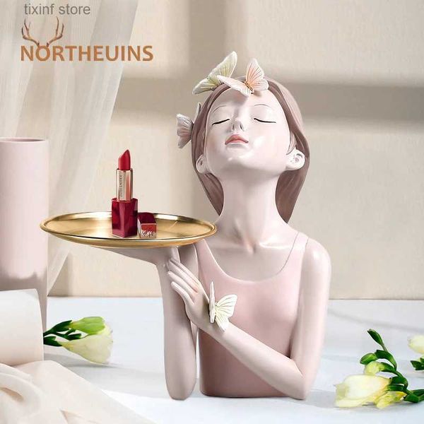 Estatuetas de objetos decorativos NORTHEUINS Resina Borboleta Menina Estatuetas Personagem Modelo Arte Moderna Estátuas de armazenamento Casa Sala de estar Objetos de decoração de mesa Item T24