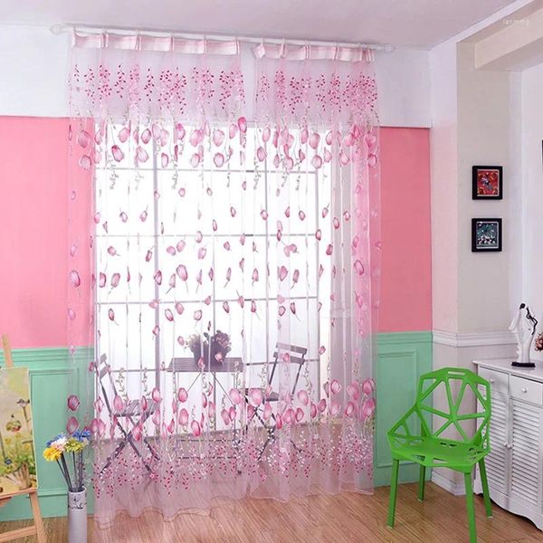 Cortina 1 peça moda janela voile pura tulipa estampa decoração de casa cortinas sombreamento de sol necessidades domésticas