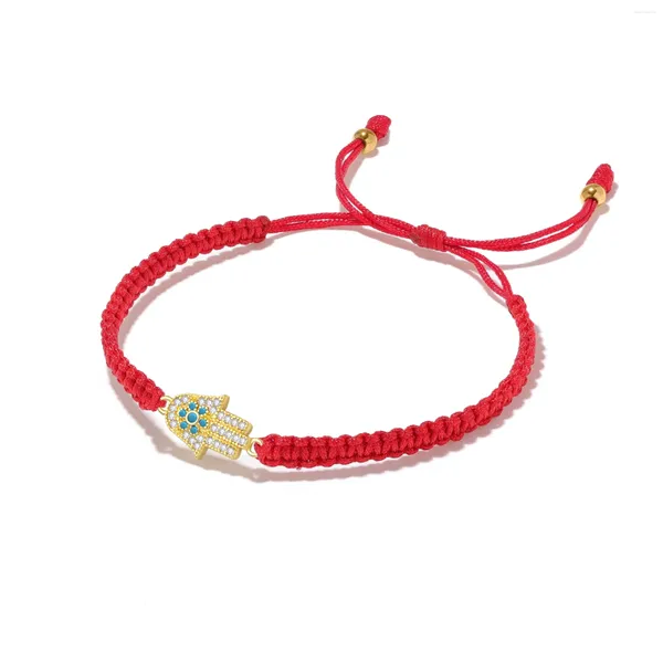 Braccialetti con ciondoli Cubic Zirconia Cristallo Ottone placcato oro Bracciale a mano Hamsa Donna Stringa rossa Macrame CZ Pietre Gioielli regolabili Presente