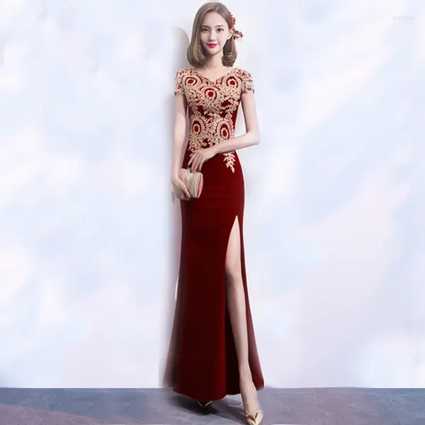 Roupas étnicas Tamanho Grande Sexy V-Neck Split Vestidos Slim Fit Envolto Hip Fishtail Cheongsam Casamento Vestido De Noiva Vintage Elegante Qipao