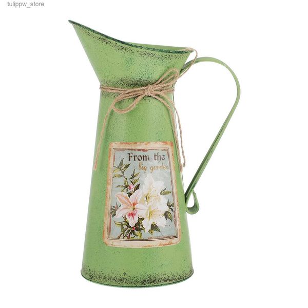 Vasi Vaso per fiori Secchio in metallo Brocca Può Rustico zincato Brocca Fioriera per latte Annaffiatura Vaso decorativo vintage Tin Retro Holder Secco L240309