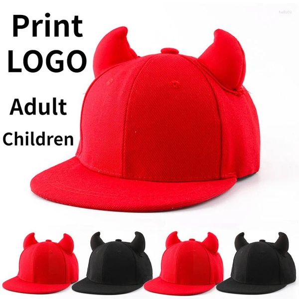 Top Caps Özel Logo Ebeveyn-Çocuk Şapka Çocuk Çizgi Far Beyzbol Kapak Düz Kenar Hip-Hop Düz Renkli Öküz Korna Erkek Kadınlar Ayarlanabilir Şapkalar