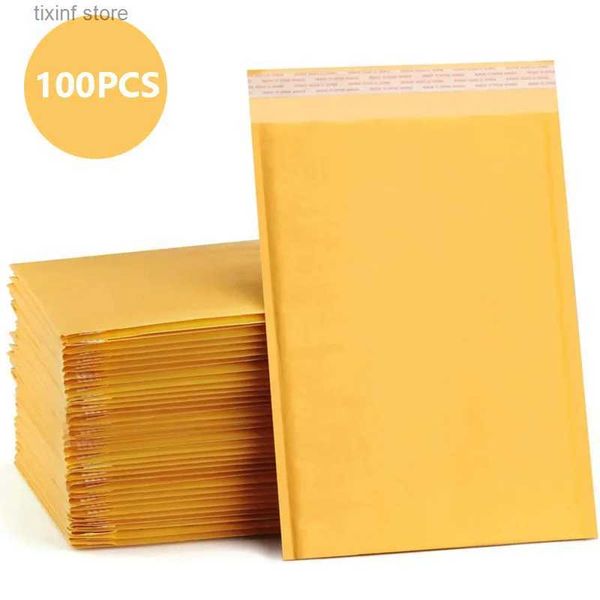 Diğer tek kullanımlık plastik ürünler 100pcs kraft kağıt kabarcık zarfları yastıklı postalar nakliye zarfı kendi mühür nakliye paketleme çantası kurye depolama çantaları t240