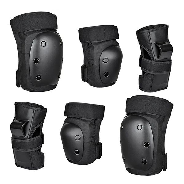 6 pçs kit preto skate patinação no gelo equipamentos de proteção cotoveleiras guarda pulso ciclismo equitação joelho protetor 240226