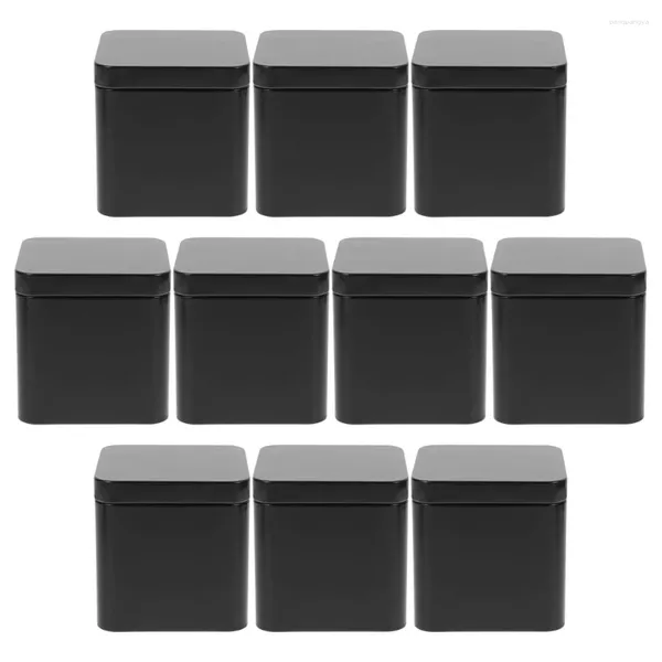 Garrafas de armazenamento 10 peças caixas de presente folha de flandres pequeno quadrado portátil metal pode definir 10 peças (preto) folhas de chá latas de doces com tampas
