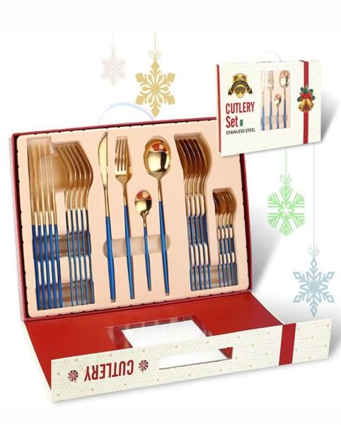 Set di stoviglie di buon Natale 24 pezzi Regali di Natale Stoviglie Coltello Forchetta Cucchiaio Set di stoviglie Posate Decorazioni natalizie VT9948146