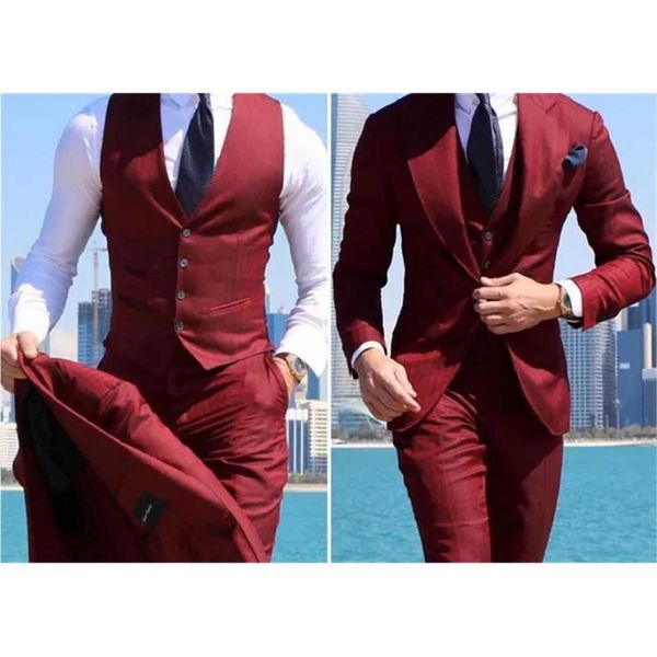 Elegante casamento smoking ternos fino ajuste noivo para homens 3 peças padrinhos terno masculino barato formal negócios jaqueta colete calças 201247g 2 afo7