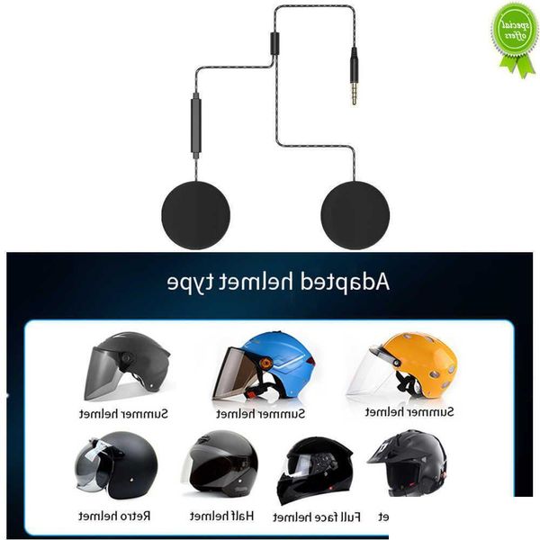 Carro Outros Auto Eletrônicos Novo Capacete de Motocicleta Headset Dual Speakers Trançado Earbud Fones de Ouvido Flat Headband Fones de Ouvido 3.5Mm Estéreo Dhirw