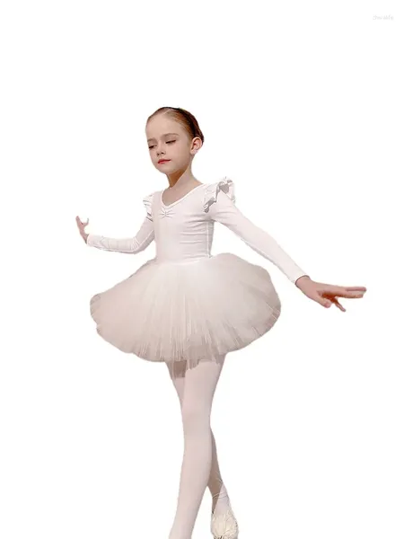 Body da balletto da palcoscenico per bambine con gonna, abito classico da ballerina di ginnastica a maniche lunghe