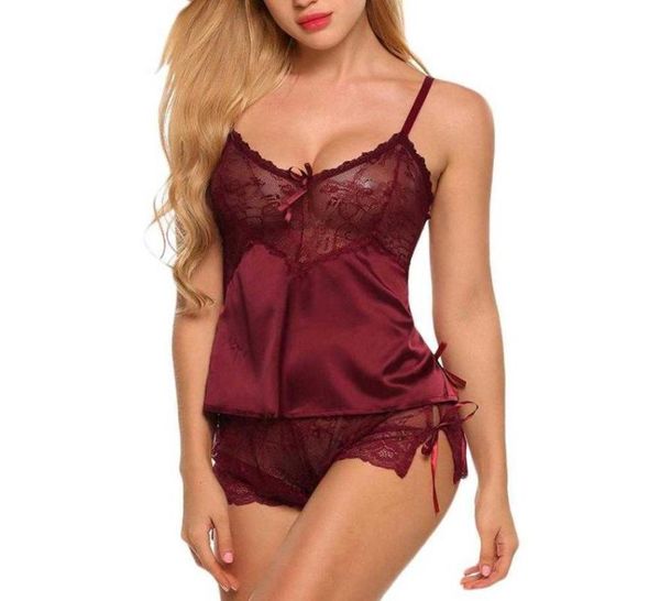 Kadın Places Set Nightwear Set Seksi iç çamaşırı Dantel Nightwear Saten Giyeri Saten Giya Kefsir Kısa Setler Pijama Nuisette 2m20 Q0706443098