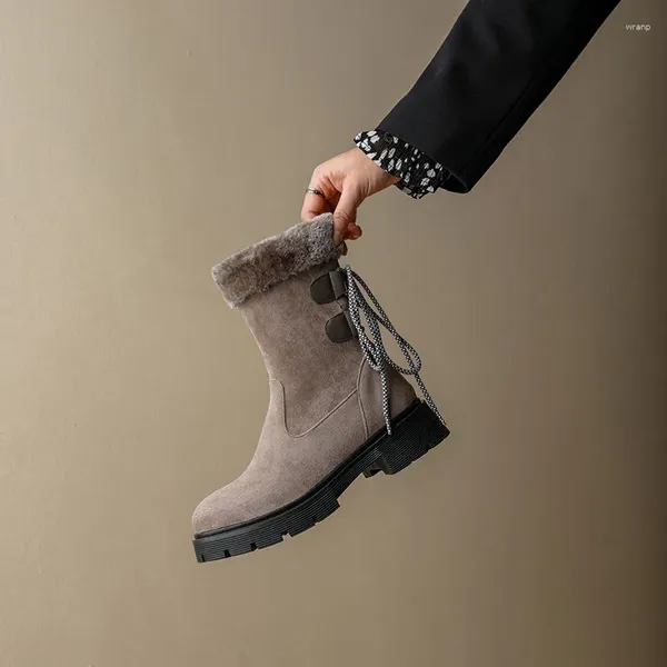 Сапоги YQBTDL, осень-зима 2024, женские туфли из флока на меху до щиколотки с плоской подошвой, короткие ботинки во французском стиле, черные женские повседневные туфли с узлом