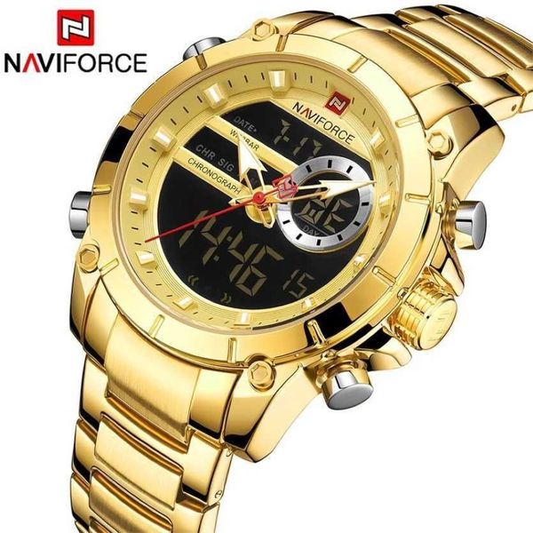 NAVIFORCE Sport Männer Uhren Mode Schöne Digitale Quarz Armbanduhr Stahl Wasserdicht Dual Display Datum Uhr Relogio Masculino 2203399