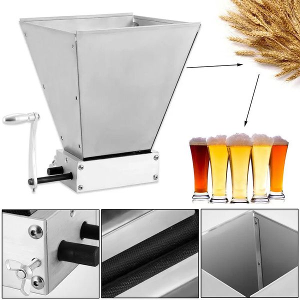 Frantoio per malto 4L 2 rulli in acciaio inossidabile per impieghi gravosi mulino per malto Homebrew frantoio per cereali regolabile smerigliatrice per orzo trapano a bassa velocità 240306