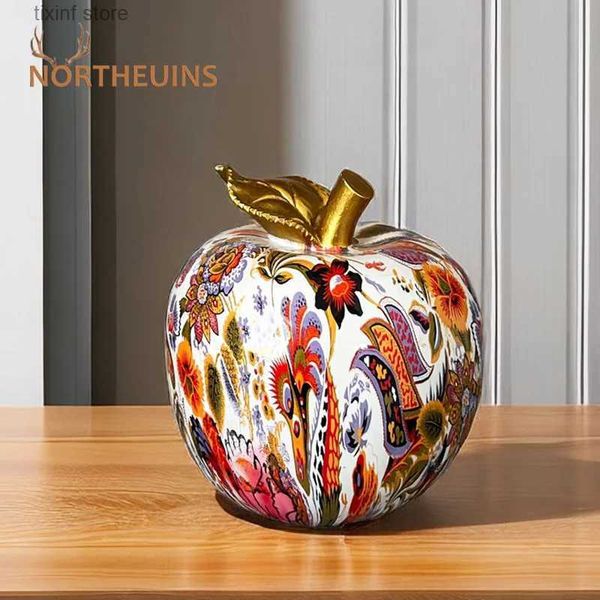 Estatuetas de objetos decorativos NORTHEUINS Figura de resina Ornamento de maçã Home Office Desktop Decorativo Morden Art Craft Acessórios de interiores Item de objeto colorido T2