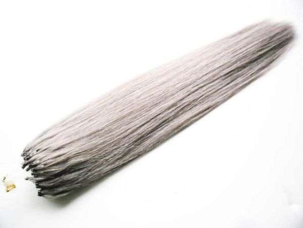 Silbergraue brasilianische Haarverlängerung mit Mikroringschlaufe, 100 g, Mikro-Link-Echthaarverlängerung, gerade Haarverlängerung mit Mikroperlen, 101925326