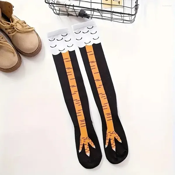 Damensocken, 1 Paar, knielange Damen-Hühnerbein-Halloween-Spaß-Cartoon-verrückte Füße, atmungsaktiv, bequem, innovative Strümpfe