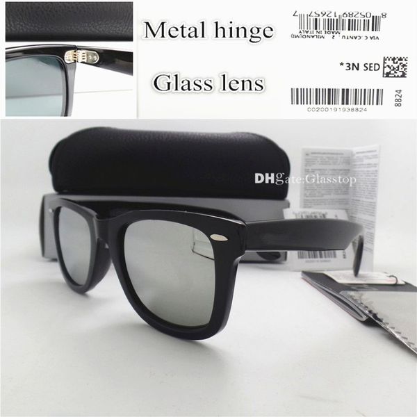 TOP Qualität Glaslinse Metallscharnier Markendesigner Männer Frauen Plankenrahmen Sonnenbrille UV400 52 MM Vintage Shade Mercury Spiegel Leder257Y