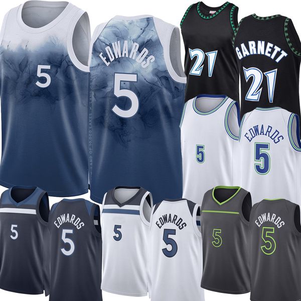 Anthony Edwards Minnesotas Timberwol Basketball Trikots Retro Kevin 21 Garnett 2023-24 City Youth Kid Jersey