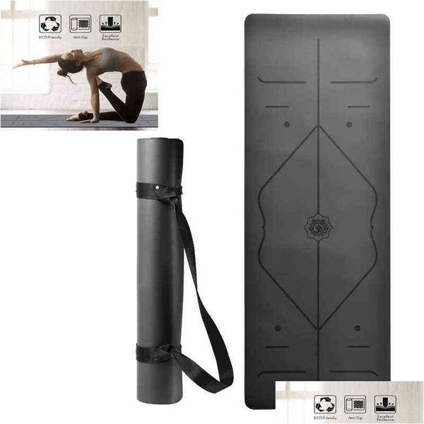 Tapetes de yoga 5mm de espessura pu e borracha natural tapete de yoga antiderrapante pilates portátil amplo equipamento de fitness t220802 entrega de gota esportes outd dhr0s