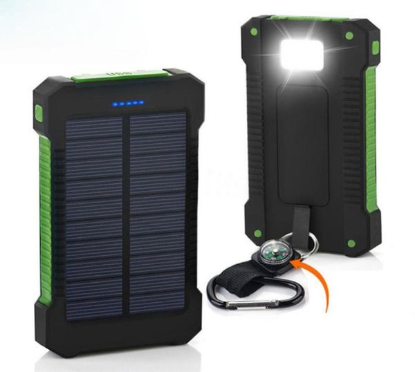 Портативный аккумулятор на солнечной энергии 20000 мАч Водонепроницаемый внешний резервный аккумулятор Powerbank 20000 мАч Зарядное устройство для аккумулятора телефона LED Pover Bank For2202289
