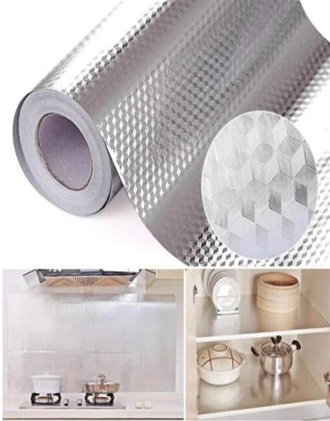 Multifuncional 40x500cm cozinha oilproof impermeável adesivo de parede folha alumínio fogão armário mesa auto adesivo diy papel de parede318187716