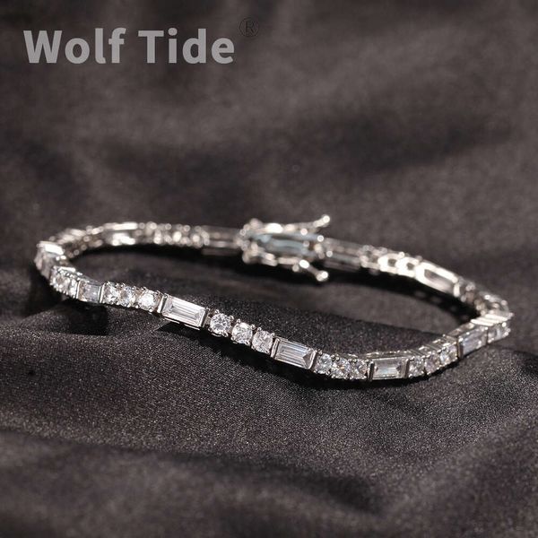 Wolf Tide 3 mm Bling CZ Stein Tennis Armband Baguette Full Iced Out Runde Quadratische Kubische Zirkon Kette Armreif Armbänder Hip Hop Top Qualität Schmuck Zubehör Bijoux