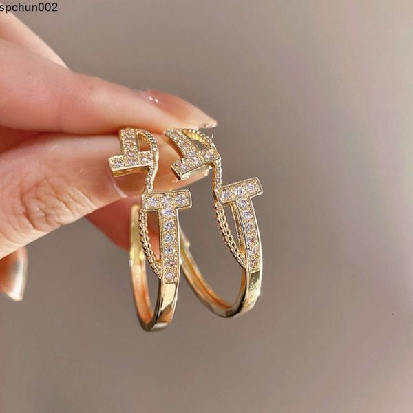 Ritorno agli antichi Orecchini Gioielli firmati per donna Argento sterling 925 Cerchio Stud Moda Colore oro Strass Cristallo Festa Matrimoni Regalo Ly8v