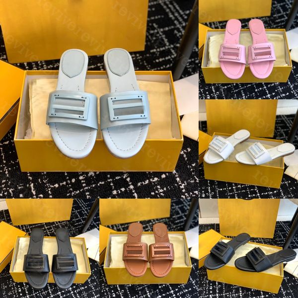 Designer marca f chinelos de fundo plano sandálias de luxo sapatos femininos travesseiro confortável cobre preto rosa verão moda deslizamento chinelos de praia