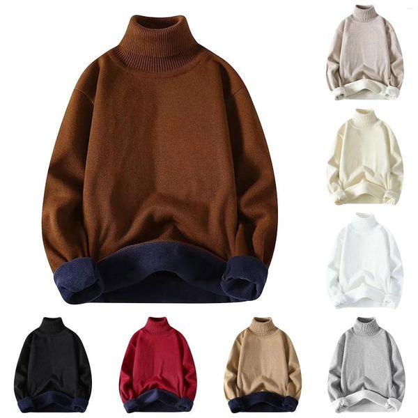 Suéter masculino outono e inverno reversível cor sólida gola alta suéter de lã blusa top adulto corpo ternos homens clássicos camisetas para