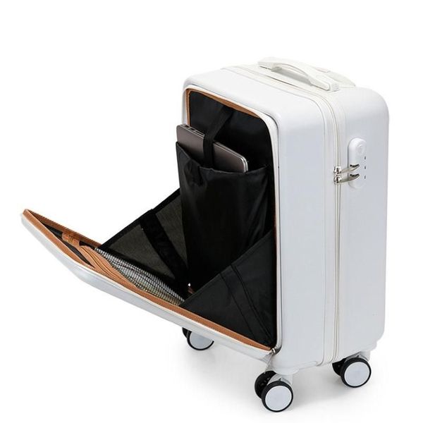 Valigie Moda Frontale Aperto Trolley Ruote Sipnner ABS e PC Donna Valigia da viaggio Uomo Cabina Trolley a mano Box279e