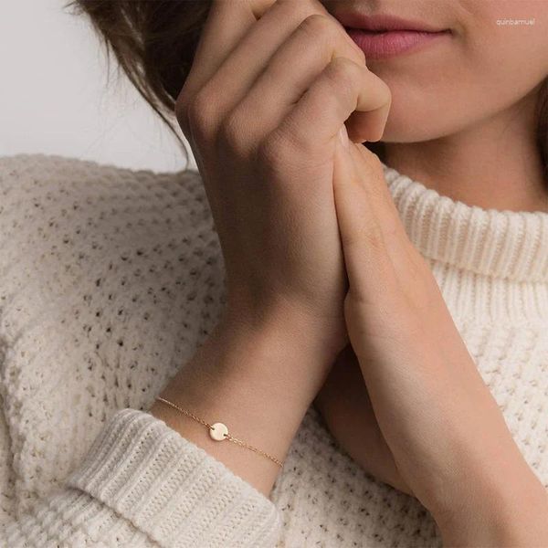 Link pulseiras de aço inoxidável minimalista inicial charme personalizado para mulheres sorte pulseira ajustável jóias presentes