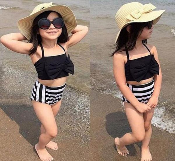 Sevimli bebek çocuk kız bikini seti mayo çizgili üçgen yay yüzme banyo takım elbise iki parça mayo gururlu prenses plaj gişesi8217008