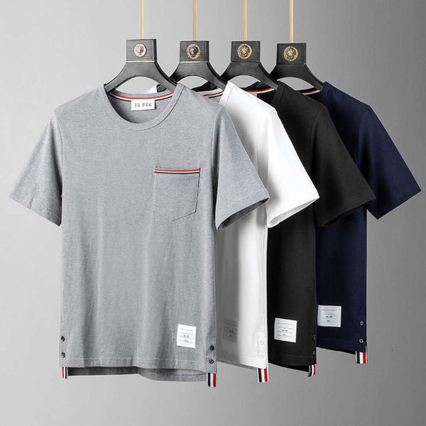 TB Trendy Brand Pocket Stripe Puro cotone estivo Girocollo a maniche corte T-shirt Business Leisure Trendy Abito da uomo per coppia