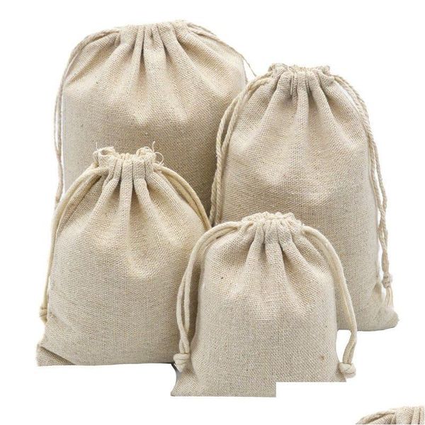 Упаковочные пакеты оптом Многоразовые хлопчатобумажные льняные сумки на свадьбу Рождественский подарок Diy Package Маленькие простые мешочки для дома Пылезащитный St Dhlqc