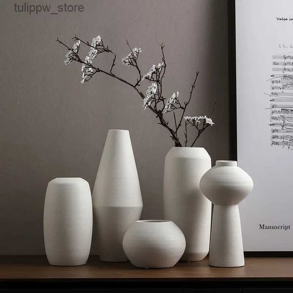 Vasos decoração moderna branco escovado vaso de cerâmica flores secas arranjo vaso decoração para casa nórdico vaso l240309