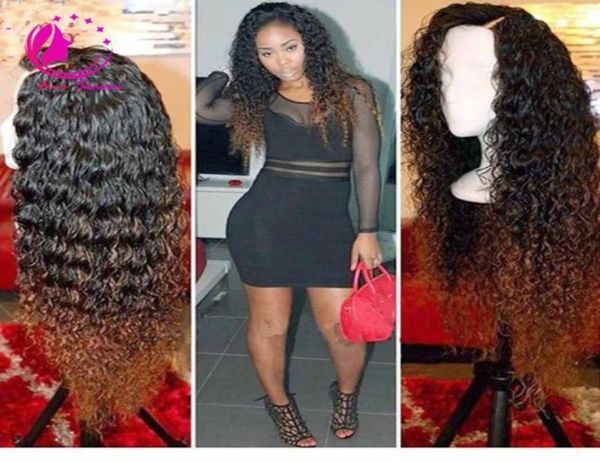 Moda 180 densidade ombre u parte perucas malásia remy encaracolado peruca upart dois tons de cabelo humano em forma de u perucas para mulheres negras ship43552355844693