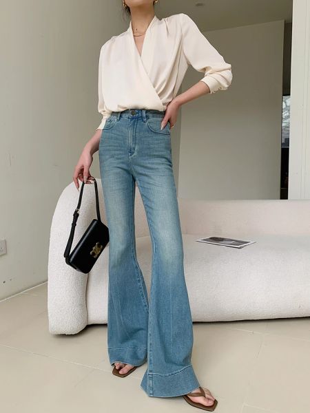 Jeans 2023 coreano Y2K moda lavato blu slim flare nuovi jeans Kpop pantaloni per le donne vestiti casual eleganti pantaloni Lady Ropa De Mujer