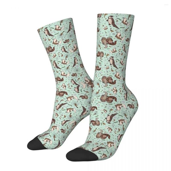 Herrensocken Otter in Blau Harajuku Hochwertige Strümpfe ganzjährig Zubehör für Unisex-Weihnachtsgeschenke