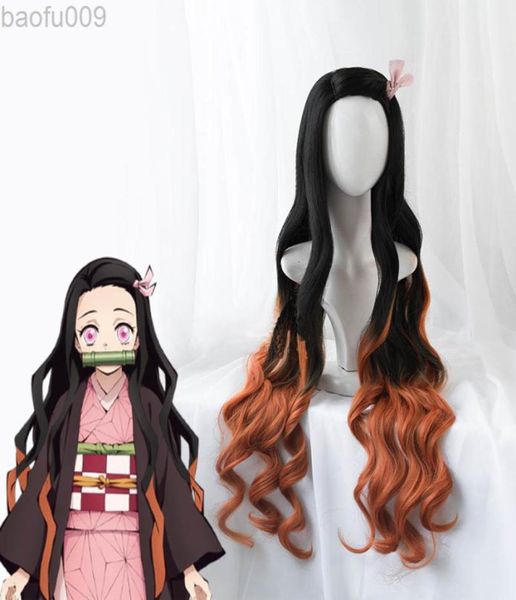 Anime demônio no nezuko peruca longa resistente ao calor cabelo sintético perucas cosplay perucas e peruca boné l2208022316537