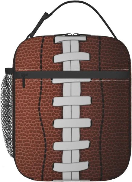 Borsa per il pranzo con pallone da football americano Scatola isolata per ragazzi Ragazze Borsa termica portatile per adulti durevole Bento Tote con tasca laterale 240226