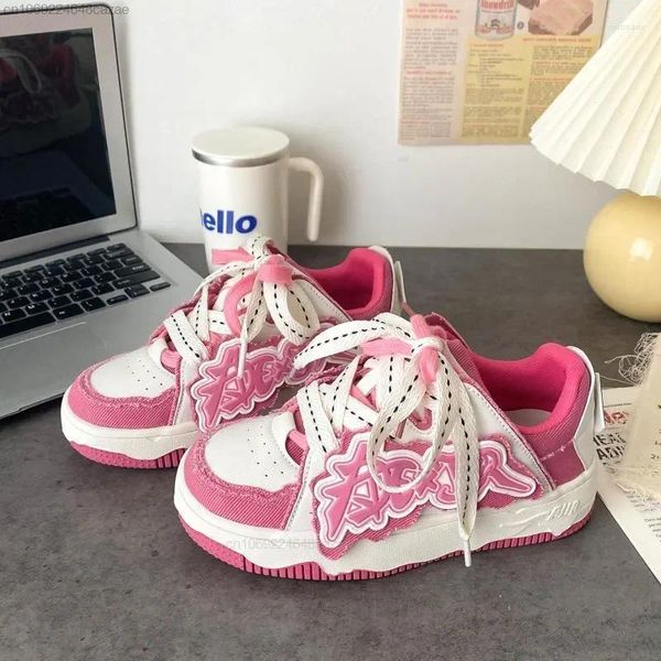 Scarpe casual Sneakers moda coreana Patchwork in pelle PU Y2k Sport da donna Lettera Decalcomania Coppia Tacchi spessi Sneaker versatile