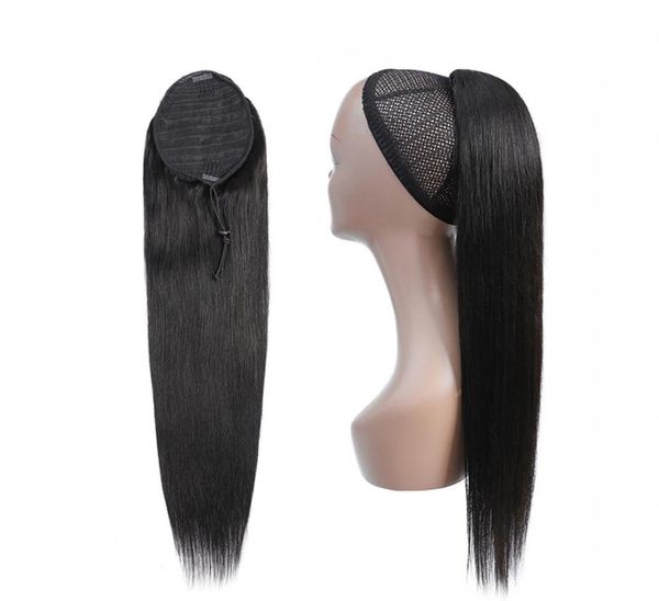 İpeksi düz at kuyruğu insan saçı Remy Brezilya Drawstring Ponytail Saç Uzantılarında 1 Parça Klip 1b Pony Tail4409789