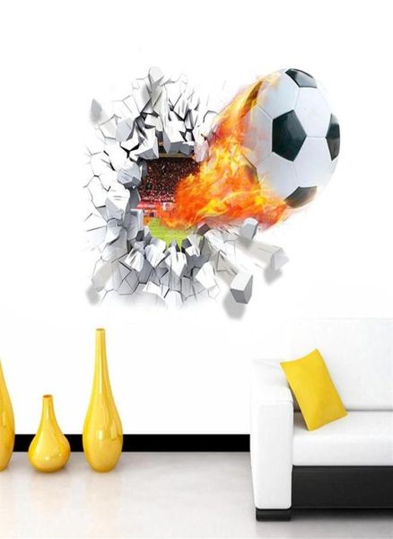 Atirando futebol através de adesivos de parede decoração de quarto infantil decalques para casa diversão de futebol 3d mural arte esporte jogo pôster de pvc 5 0333x3187270