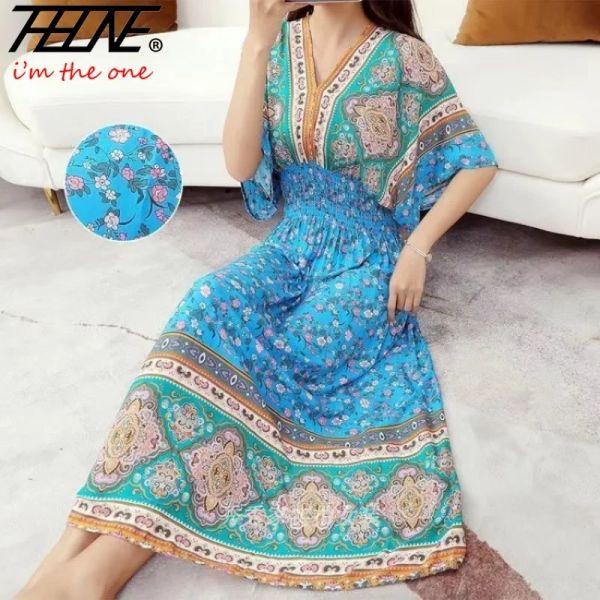 Elbise Thon Thone Hintli Elbise Kadınlar Günlük Hawaii Kore tarzı boho çiçek vestidos robe uzun maxi sundress yaz pamuk frock giyim