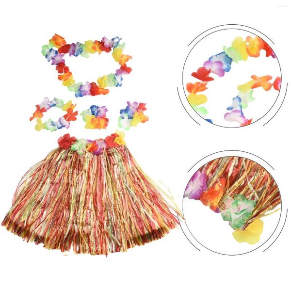 Dekorative Blumen für Kinder, Hawaii-Gras-Lei-Rock, Blumen-Armband, Girlande, Kostüm, Anzug, Armbänder, Stirnband, Halskette. Hochwertig