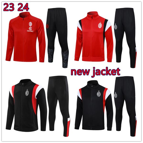 23 24 AC Kids MilanS Longo Zíper Com Capuz Adulto Tracksuits Jaqueta Camisa de Futebol 2023 2024 Terno de Treinamento Futebol Chandal Futbol Jogging Survetement Set