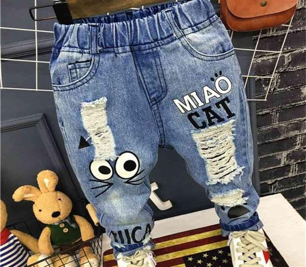 Bebê meninos meninas calças jeans crianças 17 anos casual gato dos desenhos animados para crianças 210915241i7635703